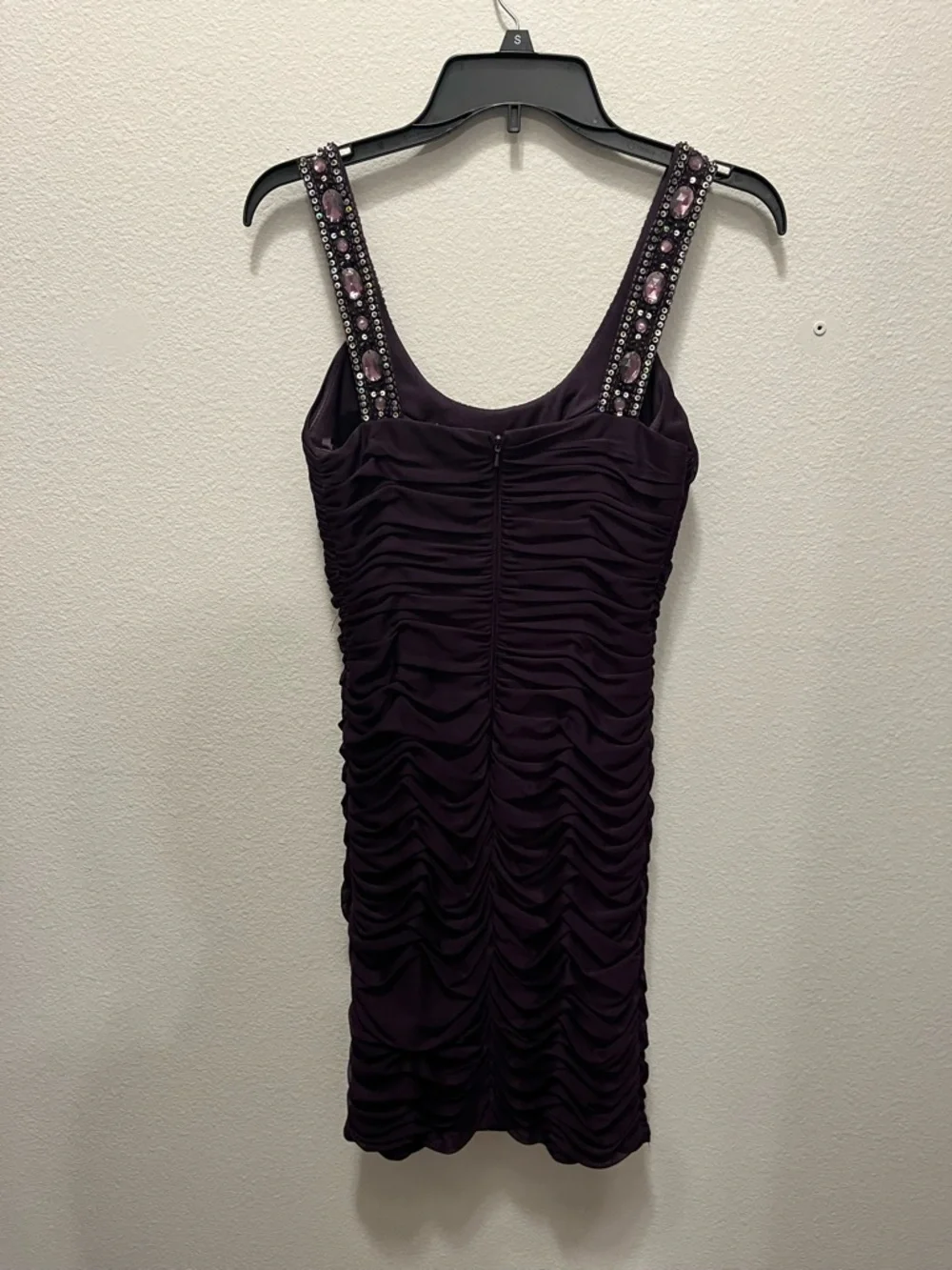 Cache Jewel-Embellished Ruched Purple Backless Dress - Picture 3 of 4